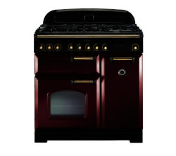 RANGEMASTER  Classic Deluxe 90 Dual Fuel Range Cooker - Cranberry & Brass